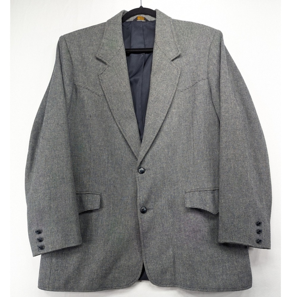 Pioneer Wear Mens Western Blazer Blue Grey Houndstooth 44L‎ Made in USA